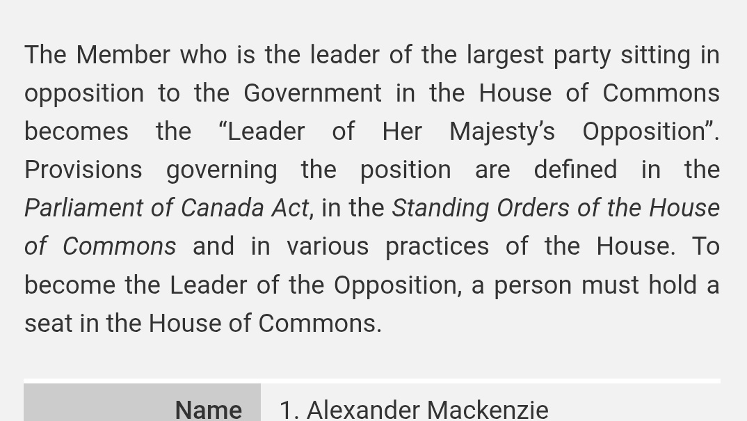SkinnerLyle's tweet image. The Leader of the Opposition is a Parliamentary Office where the individual must hold a seat in the Commons.
Contrast with the office of Prime Minister which is appointed by the Crown and there is only a constitutional convention that they have a seat in Parliament. #cdnpoli