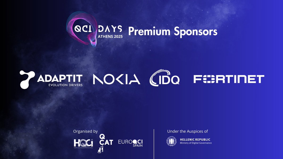 🚀#QCIDays2025 wouldn’t be the same without the support of our Premium Sponsors:
🔹 #AdaptIt 
🔹 #NOKIA 
🔹 #IDQuantique 
🔹 #Fortinet 

You have the chance to meet them in person at their exhibition booths!

📅 28-30/4
📍 Athens

👉 qci-days.eu/premium-sponso…

#QCIDaysAthens2025
