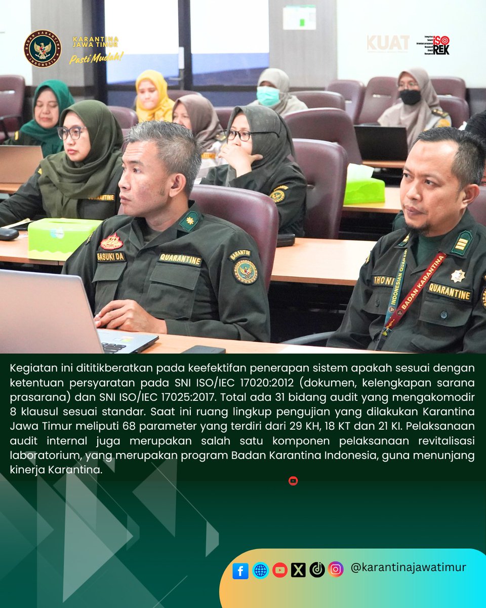 karantinajatim's tweet image. Karantina Jawa Timur Lakukan Audit Internal SNI ISO/IEC 17020 : 2012 dan ISO/IEC 17025 : 2017

#barantin
#KarantinaIndonesia
#quarantine
#karantinajawatimur