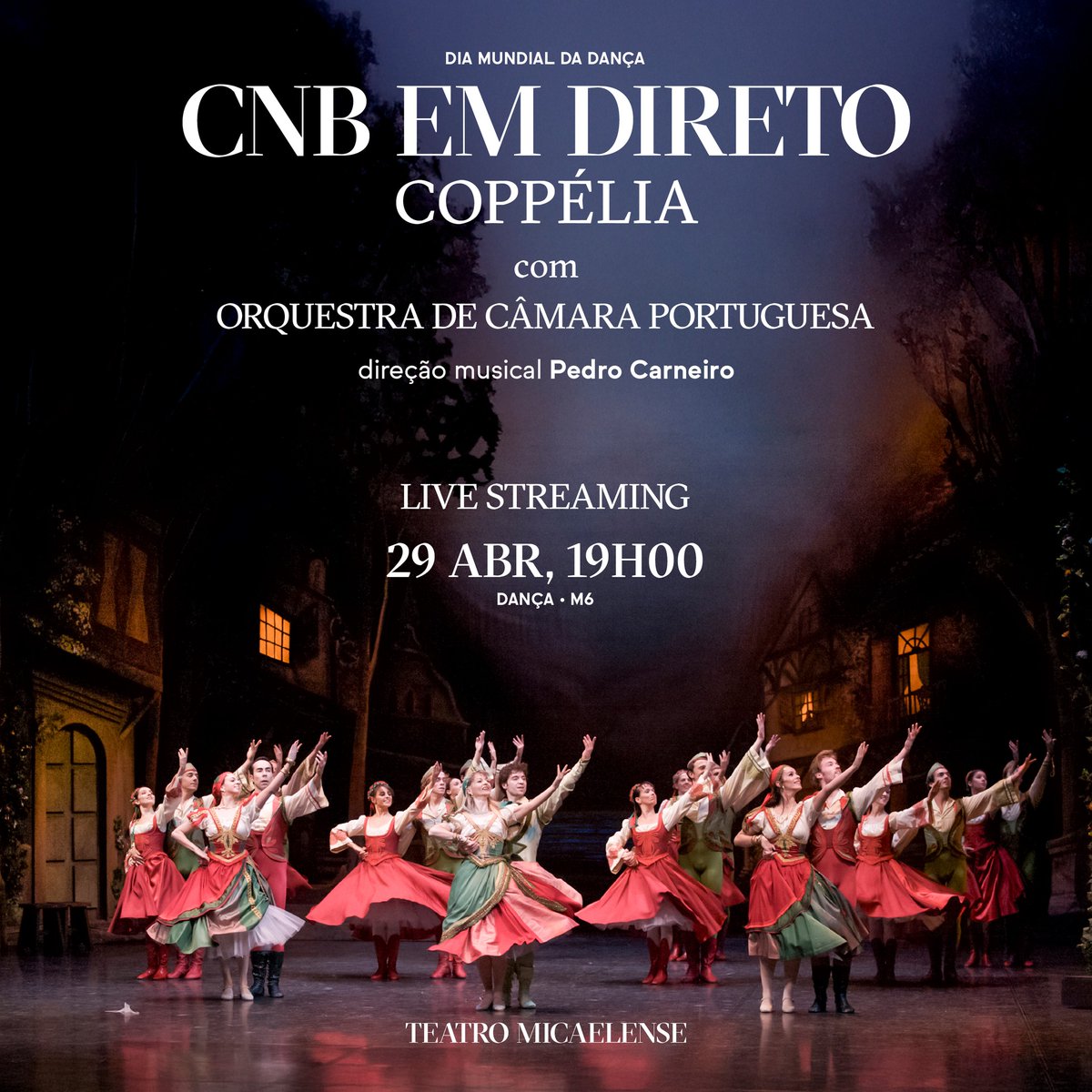 TMicaelense's tweet photo. Hoje, Dia Mundial da Dança, o #teatromicaelense #acores acolhe a transmissão em direto do bailado "Coppélia", pela Companhia Nacional de Bailado com a Orquestra de Câmara Portuguesa, dirigida por Pedro Carneiro.  A entrada é gratuita, mediante levantamento de bilhete. https://t.co/DzDf8lbXLm