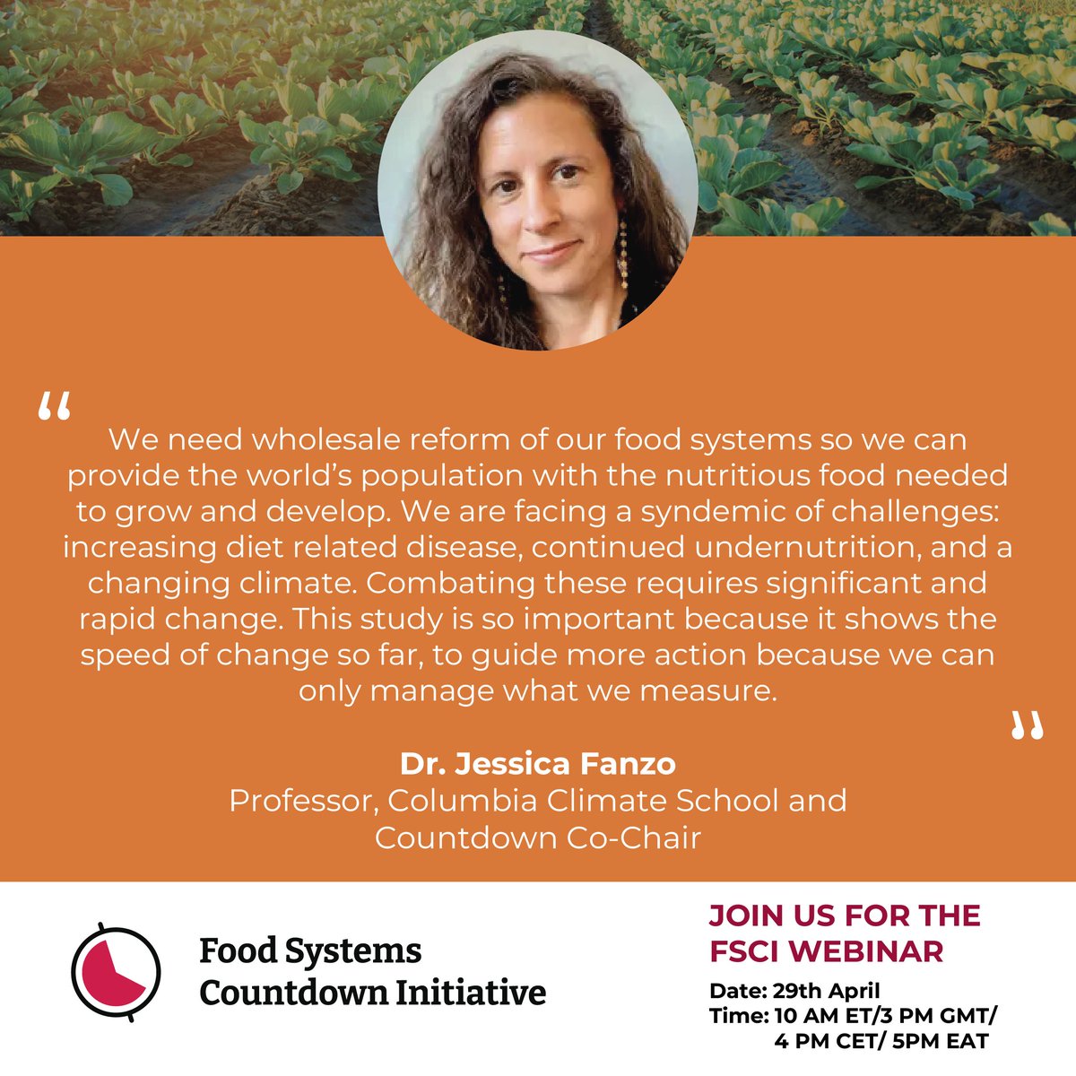 Are you the only one not signed up for the #FoodSystemsCountdown webinar?   

Counting hours to this timely conversation. We’ll be joined by Dr. Jessica Fanzo, food systems expert &amp; Countdown Co-Chair. 

Don't be left out! Register here: bit.ly/42r7EtV