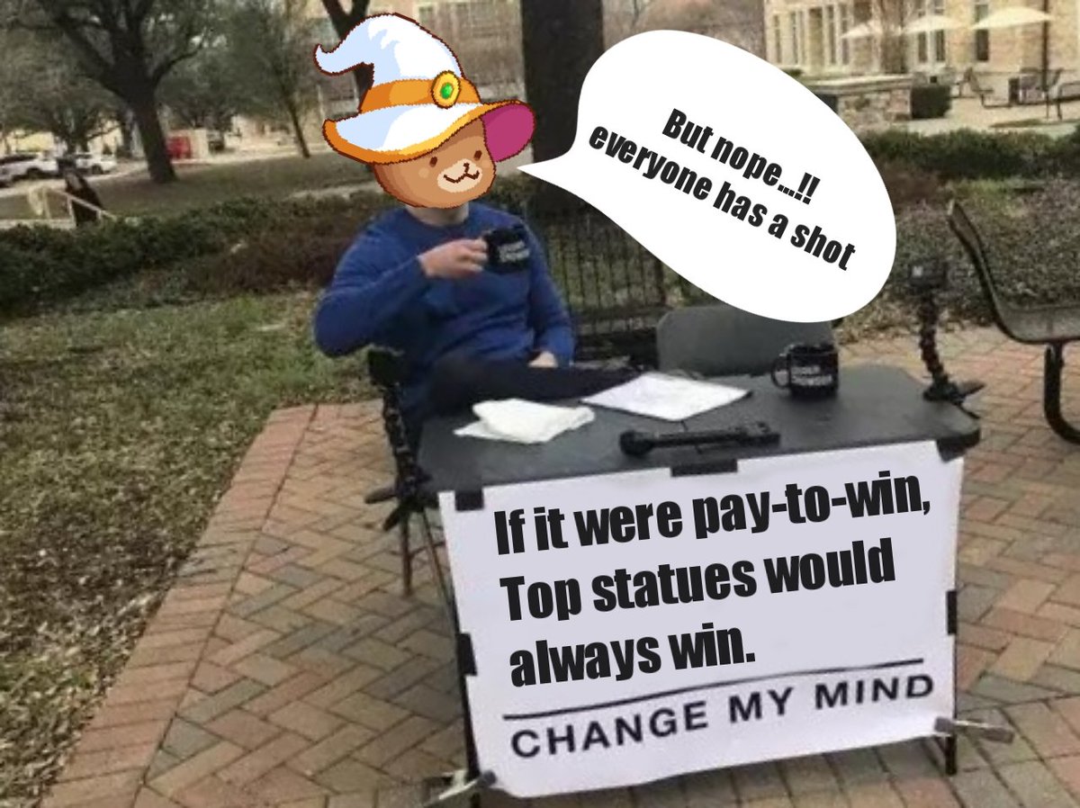 Mrjhonfts's tweet photo. If it were pay-to-win, top statues would always win. But nope everyone has a shot 🪄 . 

#Wizzwoods #Wizz @WizzwoodsGame https://t.co/pWDyucrfSx