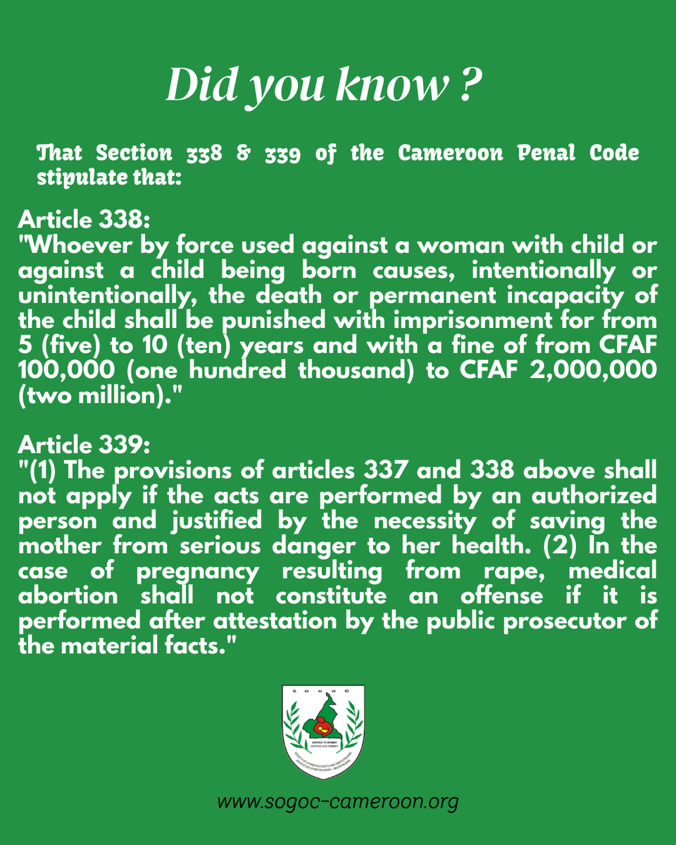 Did you know about the stipulations of Article 338 &amp; 339 of the Cameroon Penal Code?  Read below 👇👇
