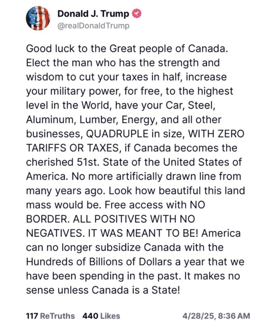 Straight from the President himself.

The annexation of Canada begins in earnest today.