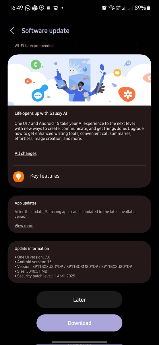 CatchMeAbhiOrb's tweet image. Downloading the massive 5GB OneUI 7 update on Galaxy S23

Can't wait to Experience !!!

How's it so far for you @imYadav31

#Samsung #OneUI7Update #GalaxyS23