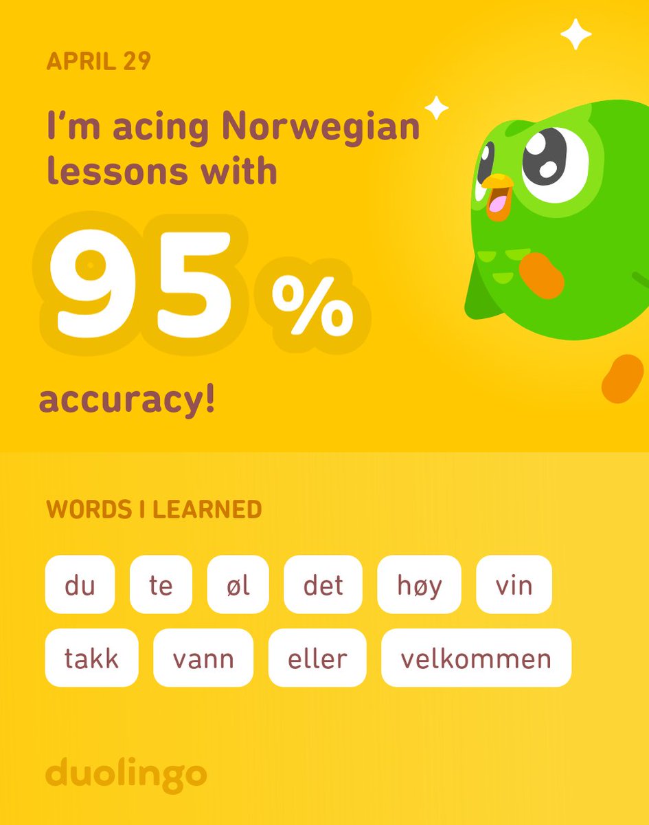 RememberMe_2018's tweet image. I’m learning Norwegian on Duolingo! It’s free, fun, and effective.