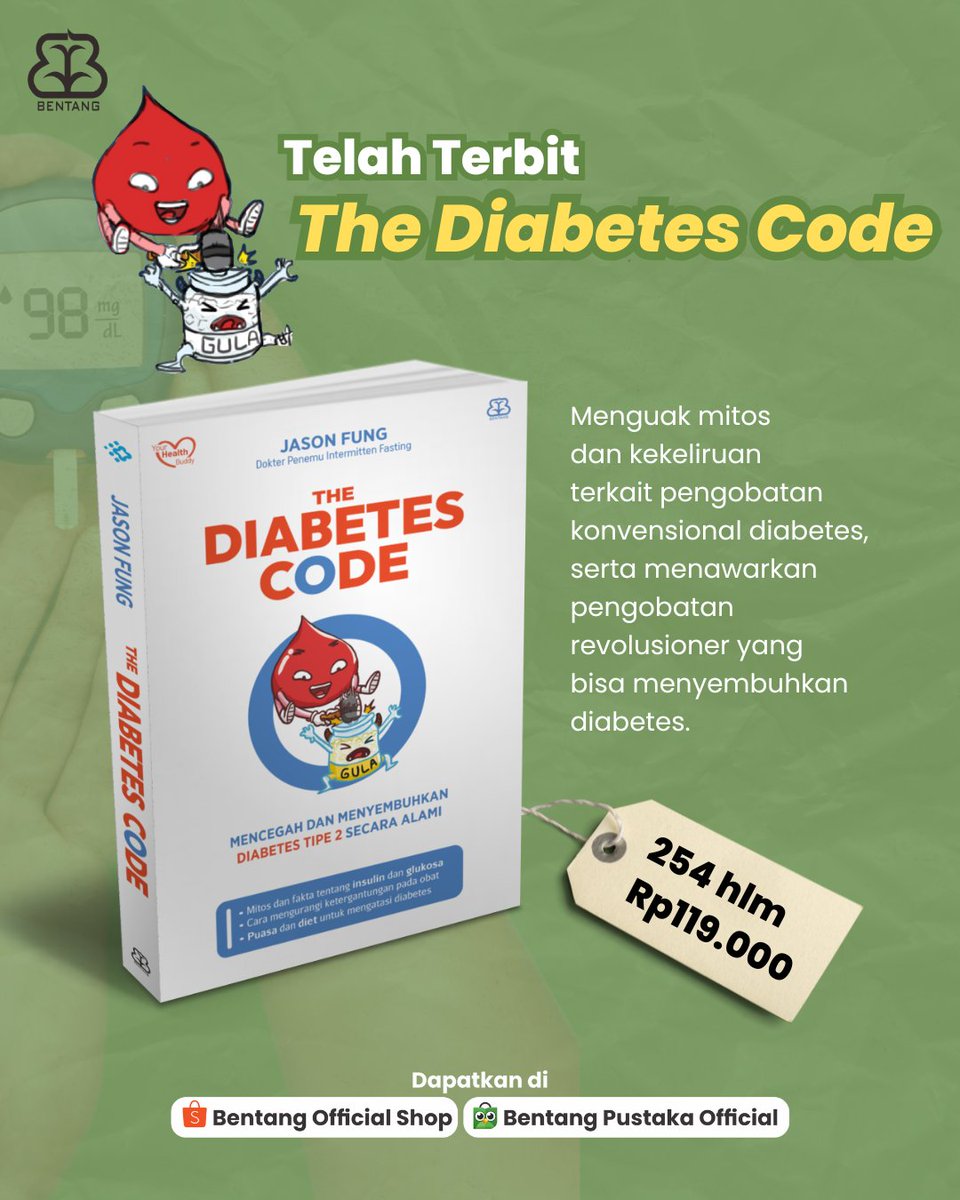 bentangpustaka's tweet photo. Meski dianggap kontroversial, banyak profesional kesehatan yang menggunakan buku ini sebagai rujukan gaya hidup sehat. 

Jadi, kamu harus baca juga karena buku ini sudah bisa kamu dapatkan di toko buku kesayangan!

#TheDiabetesCode https://t.co/GMecYxZrin