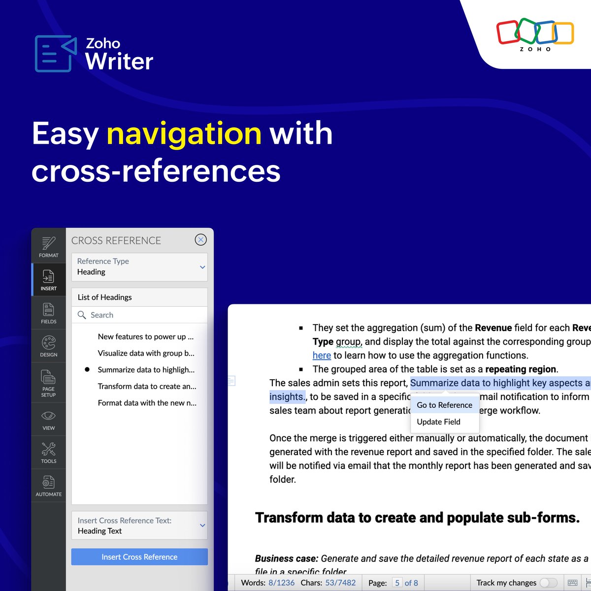 Zoho Writer (@zohowriter) on Twitter photo We've taken the stress out of navigating through long-form content! Refer to our blog to read on improving navigation and readability with cross-references in Zoho Writer 👉zurl.co/1q89f
#zohowriter #crossreferences #productivity #zoho
<a href="/ZohoWorkplace/">Zoho Workplace</a> <a href="/ZohoWorkDrive/">Zoho WorkDrive</a> We've taken the stress out of navigating through long-form content! Refer to our blog to read on improving navigation and readability with cross-references in Zoho Writer 👉zurl.co/1q89f
#zohowriter #crossreferences #productivity #zoho
<a href="/ZohoWorkplace/">Zoho Workplace</a> <a href="/ZohoWorkDrive/">Zoho WorkDrive</a>