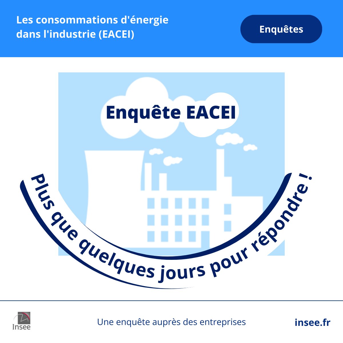 Enquête 🔎 | L'enquête annuelle sur les consommations d'énergie dans l'industrie (EACEI) se termine en #Bretagne. Elle porte sur la consommation des #Etablissements de 20 salariés ou plus. Infos 👉  insee.fr/fr/metadonnees…