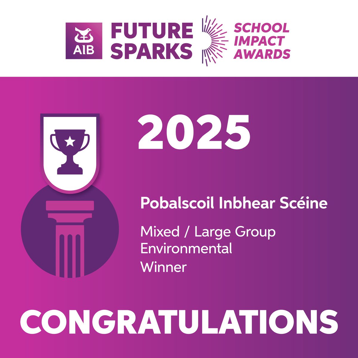 AIB (@aibireland) on Twitter photo Congratulations to <a href="/PSceine/">Pobalscoil Inbhear Scéine</a>, winners of the Mixed/Large Group Environmental Category of the 2025 AIB Future Sparks School Impact Awards! Congratulations to <a href="/PSceine/">Pobalscoil Inbhear Scéine</a>, winners of the Mixed/Large Group Environmental Category of the 2025 AIB Future Sparks School Impact Awards!