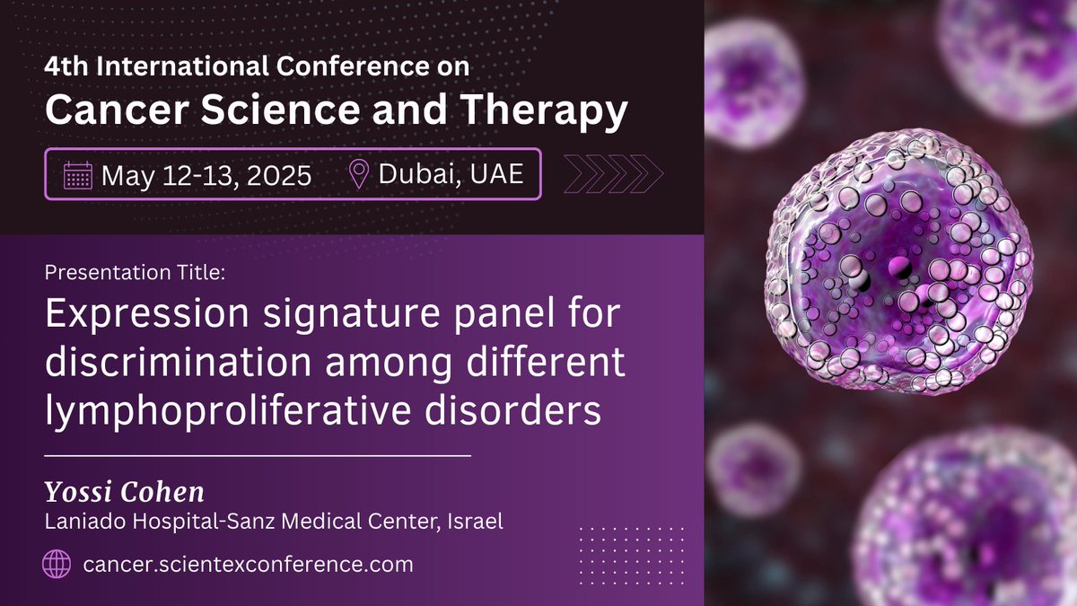We are excited to welcome Yossi Cohen, Israel to the 4th International Series on #cancerconference!
 
More details at cancer.scientexconference.com/speakers/Yossi…

Join us to gain knowledge from global experts in cancer research and innovation.
 
#Lymphoma #Hematologiconcology #scientexconferences