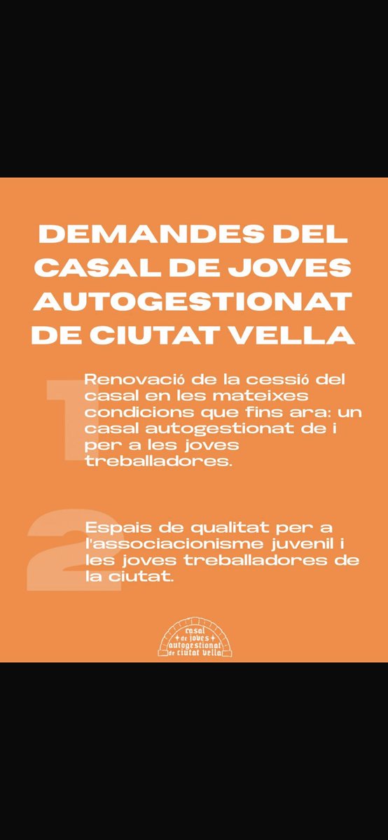cjaciutatvella's tweet photo. 🟠 AVUI EL CASAL DE JOVES AUTOGESTIONAT DE CIUTAT VELLA ACTUALITZEM LA SITUACIÓ EN LA QUE ENS TROBEM I LES NOSTRES DEMANDES. https://t.co/hKwQkGpDb1