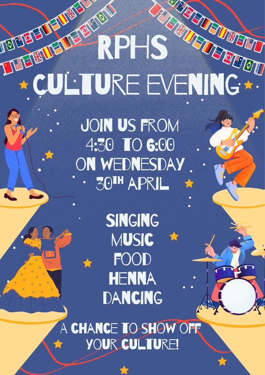 Join us for our Culture Evening celebration tomorrow, 4.30-6pm. We'll have music, food and dance!