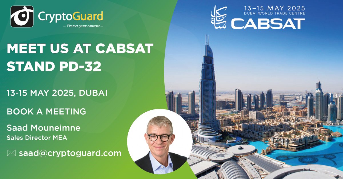 Meet CryptoGuard at CABSAT, to discover how our affordable and scalable end-to-end OTT solution can empower PayTV operators, ISPs and Telcos to seamlessly launch OTT services with minimal investment. featuring cutting-edge OTT capabilities, including studio-grade DRM and CAS.
