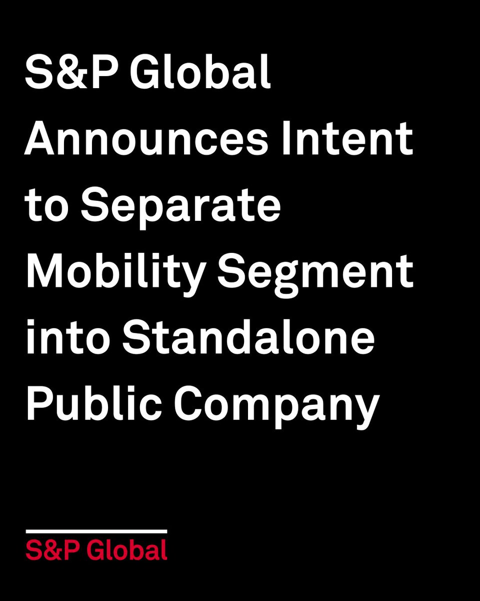 Today begins an exciting new chapter for S&amp;P Global Mobility. <a href="/SPGlobal/">S&P Global</a> announced its intent to separate Mobility, creating a standalone public company with the leading brands and unique data sets to serve customers throughout the vehicle lifecycle. Read: okt.to/TvUJRs