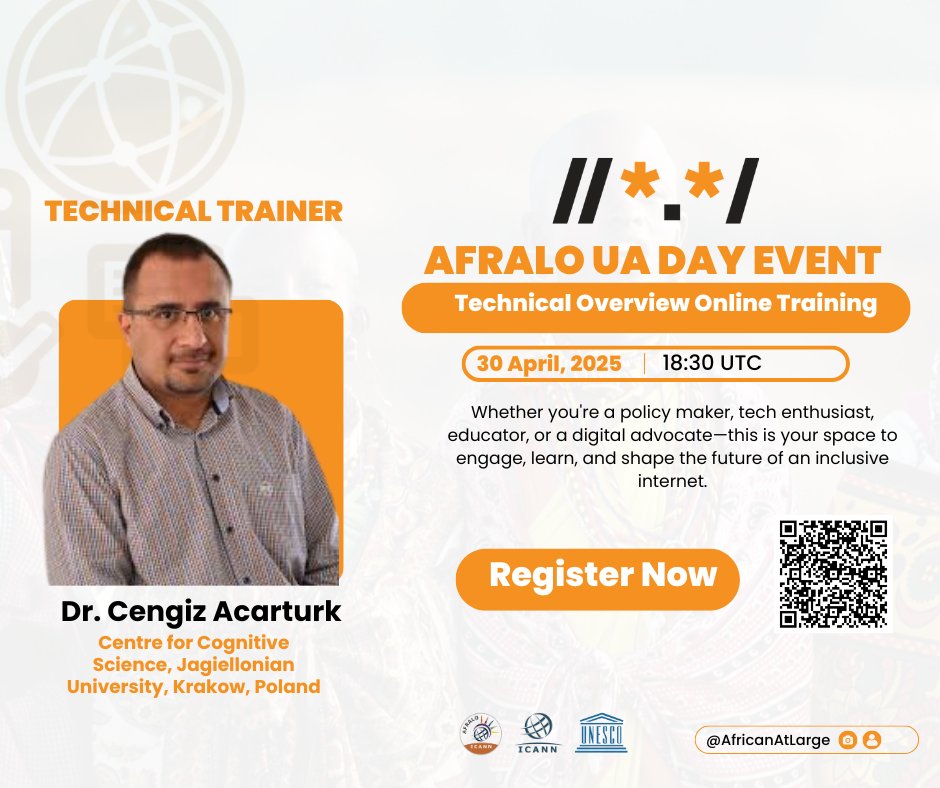 Don't miss <a href="/AfricanAtLarge/">AFRALO</a>'s UA Technical Training event tomorrow, 30 April at 18:30 UTC. Get the details and register here &gt;&gt; icann.zoom.us/meeting/regist… #ICANN #Internet4All