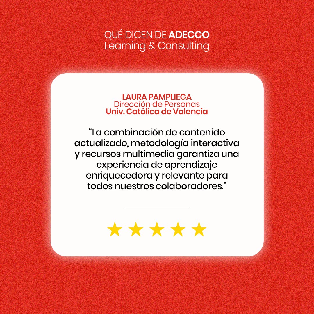 El aprendizaje evoluciona, y nosotros con él. 

Gracias, Laura, por valorar nuestro enfoque innovador y dinámico. Un placer ser parte de este camino 🌟

#clientreviews #Adecco