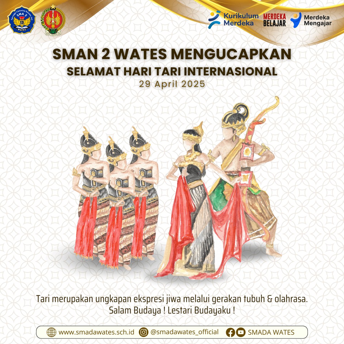 smadawates's tweet photo. Mari kita terus lestarikan warisan budaya melalui setiap tarian yang kita ekspresikan dengan sepenuh hati. Selamat Hari Tari Internasional 2025.
SALAM BUDAYA , LESTARI BUDAYAKU ! https://t.co/yJTTpWy21U