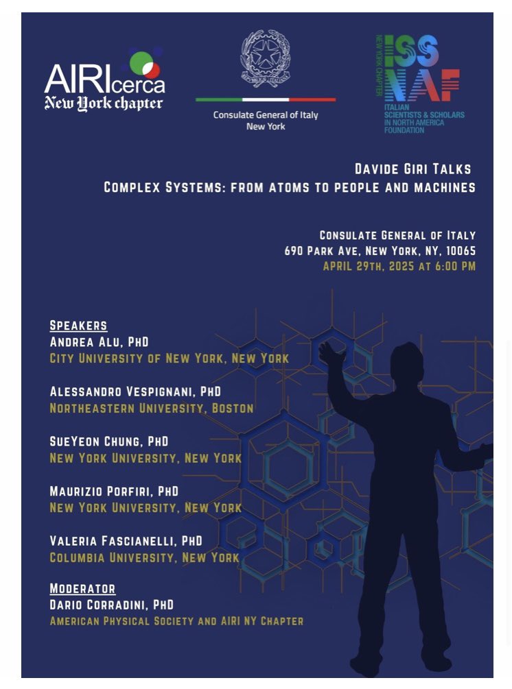 Valeria Fascianelli (@vfascianelli) on Twitter photo Excited to speak at the Davide Giri Talks at the Consulate General of Italy in New York!
We’ll be discussing complex systems: from atoms, to people, to machines. <a href="/s_y_chung/">SueYeon Chung</a> <a href="/AIRIcercaNY/">AIRIcerca New York</a> Excited to speak at the Davide Giri Talks at the Consulate General of Italy in New York!
We’ll be discussing complex systems: from atoms, to people, to machines. <a href="/s_y_chung/">SueYeon Chung</a> <a href="/AIRIcercaNY/">AIRIcerca New York</a>