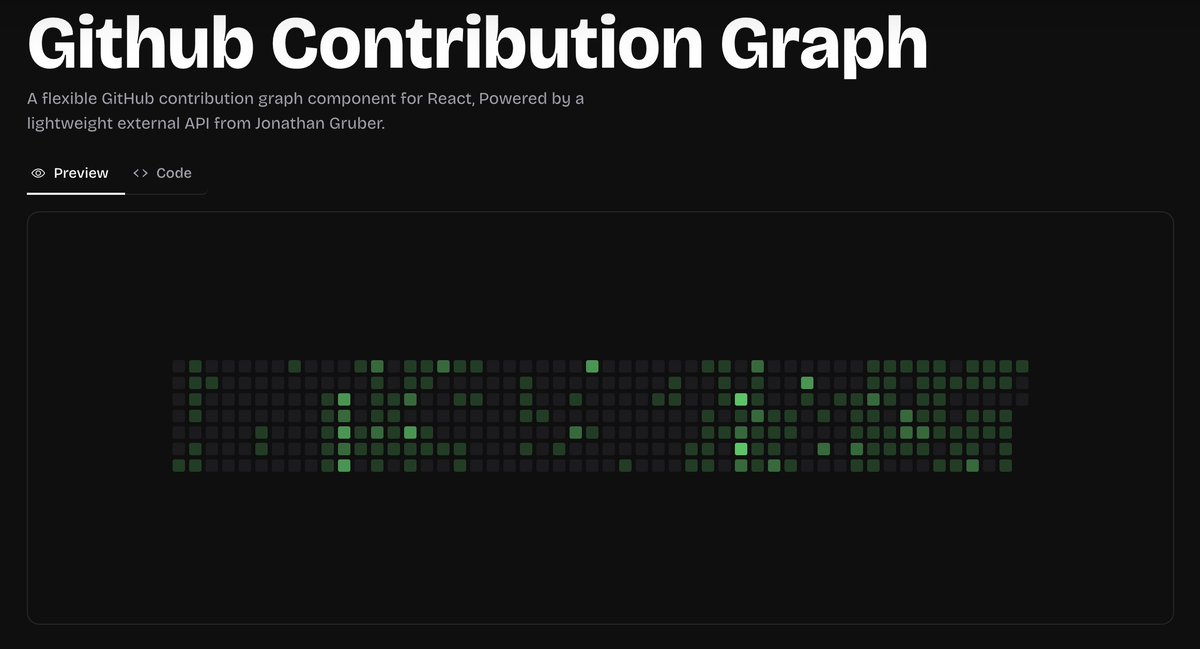 maximelbv's tweet image. 🚀 New component on Popkit!
The GitHub Contributions Graph is now live on popkit.dev

It uses the Github Contributions API by @grubersjoe to elegantly display your GitHub activity directly in React. ✨

Check it out ➔ popkit.dev/docs/component…