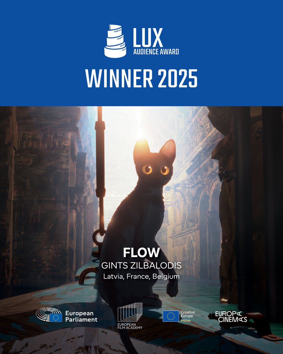 European Parliament (@europarl_en) on Twitter photo Congratulations to FLOW, winner of the 2025 <a href="/luxaward/">LUX Audience Award</a>.
The film, which is a Latvian, French and Belgian co-production, also won an Oscar earlier this year in the Best Animated Feature category. Congratulations to FLOW, winner of the 2025 <a href="/luxaward/">LUX Audience Award</a>.
The film, which is a Latvian, French and Belgian co-production, also won an Oscar earlier this year in the Best Animated Feature category.