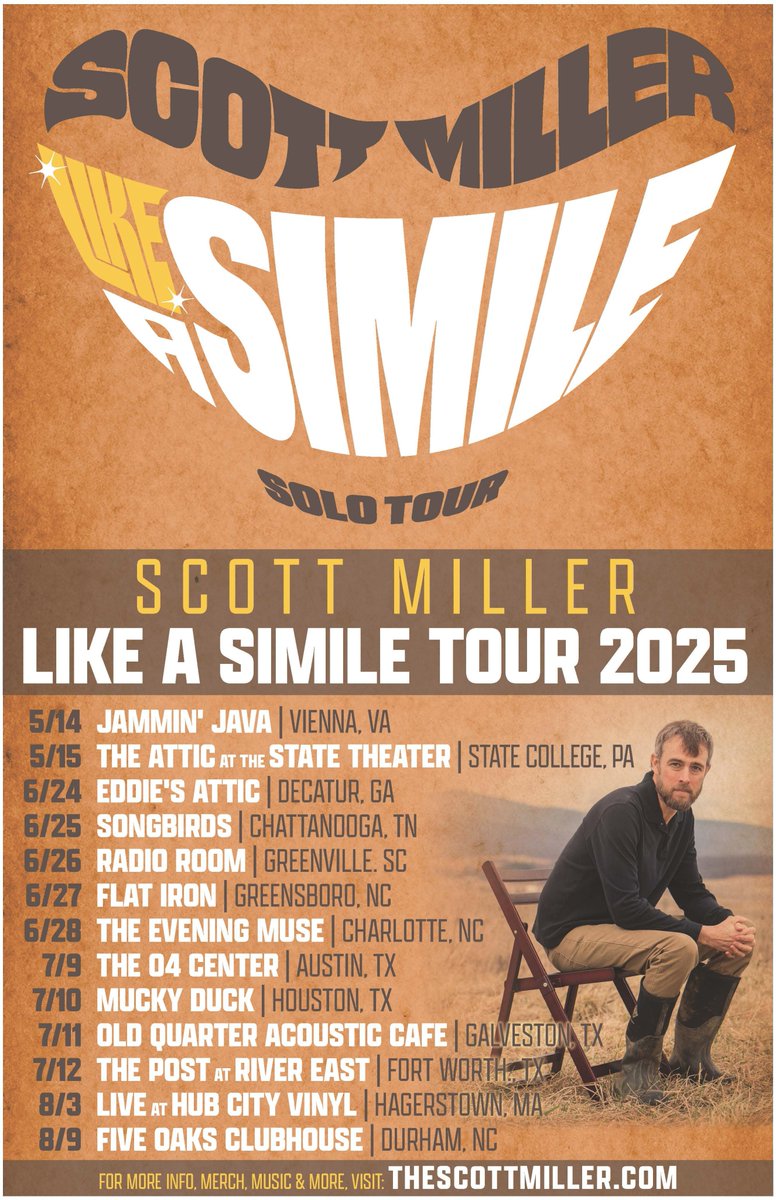 Scott Miller (@commonwealther) on Twitter photo SURPRISE! It's the Like A Simile Summer Tour! Join me for a whole bunch of new songs and new locations. Tickets are on sale now at thescottmiller.com/shows. <a href="/jamminjava/">jamminjava</a> <a href="/TheStateTheatre/">The State Theatre</a> <a href="/eddiesattic/">eddiesattic</a> <a href="/SongbirdsFound/">Songbirds</a> <a href="/RadioRoomGVL/">Radio Room</a> <a href="/theeveningmuse/">The Evening Muse</a> <a href="/04Center/">04 Center</a> <a href="/OldQuarterAC/">Old Quarter AC</a> SURPRISE! It's the Like A Simile Summer Tour! Join me for a whole bunch of new songs and new locations. Tickets are on sale now at thescottmiller.com/shows. <a href="/jamminjava/">jamminjava</a> <a href="/TheStateTheatre/">The State Theatre</a> <a href="/eddiesattic/">eddiesattic</a> <a href="/SongbirdsFound/">Songbirds</a> <a href="/RadioRoomGVL/">Radio Room</a> <a href="/theeveningmuse/">The Evening Muse</a> <a href="/04Center/">04 Center</a> <a href="/OldQuarterAC/">Old Quarter AC</a>