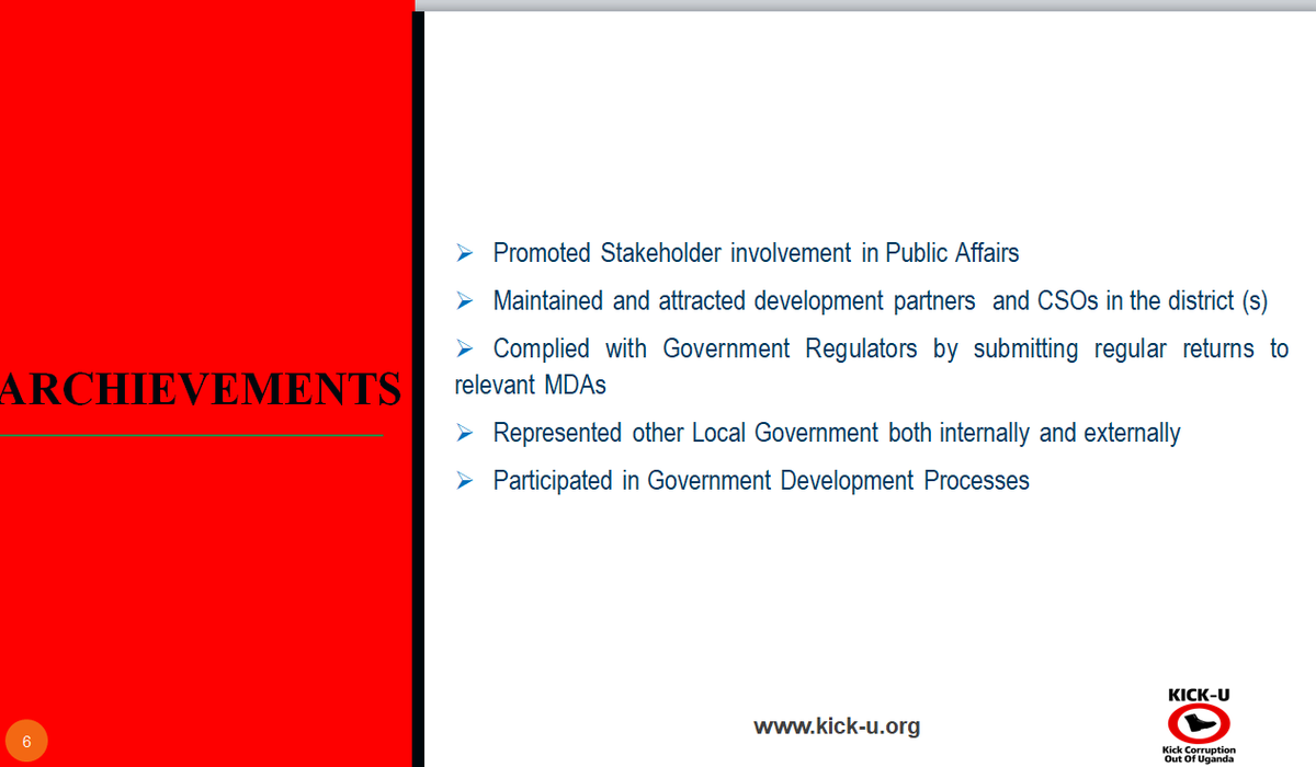 KICK CORRUPTION OUT OF UGANDA (KICK-U) (@kickuorg) on Twitter photo Achievements in <a href="/KabaleDistrict/">Kabale District Local Government</a> include attracting development partners, active stakeholder engagement, and compliance with government regulations. Still, gaps remain like irregular committee meetings and lack of feedback on NGO inspections. #NGOImpact #TransparencyMatters Achievements in <a href="/KabaleDistrict/">Kabale District Local Government</a> include attracting development partners, active stakeholder engagement, and compliance with government regulations. Still, gaps remain like irregular committee meetings and lack of feedback on NGO inspections. #NGOImpact #TransparencyMatters