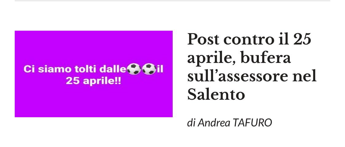 Frances99687883's tweet photo. Succede ad #Alessano ma le amministrazioni locali di tutta Italia sono piene di assessori #Marasco.Gente che ricopre indegnamente incarichi pubblici e che sputa sulla Costituzione sulla quale ha giurato. Anpi del Capo di Leuca chiede al sindaco il ritiro delle deleghe #25aprile https://t.co/tQjCRetgrN