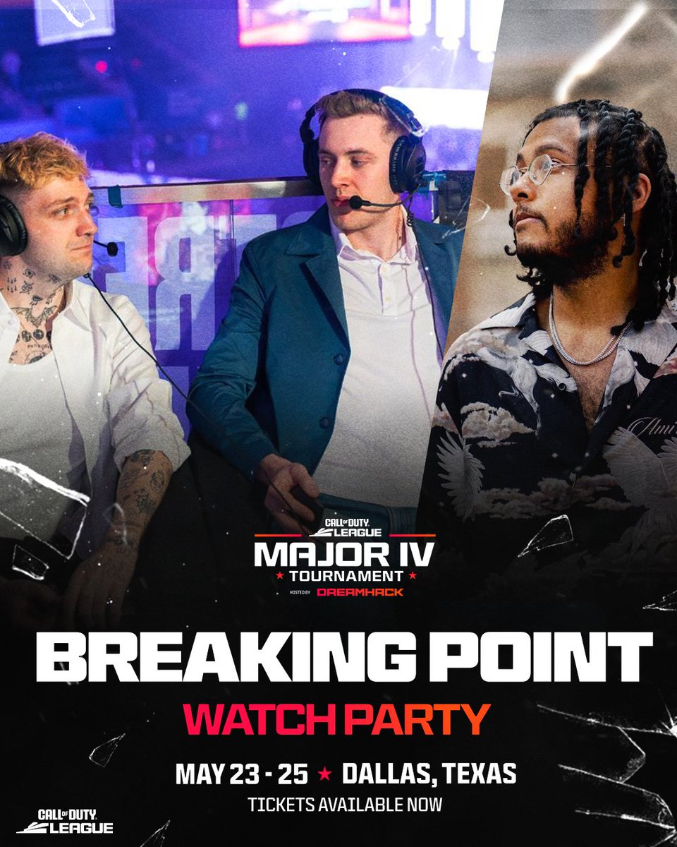 Breaking Point &amp; Dope Check will be LIVE from DreamHack for CDL Major IV in Dallas! 💥

Don't miss the best Major of the CDL era-- the 3 Day Pass add-on gets you access to ALL 3 days of the CDL with GUARANTEED seating! 🔥

Purchase your tickets from the link in the replies 👇
