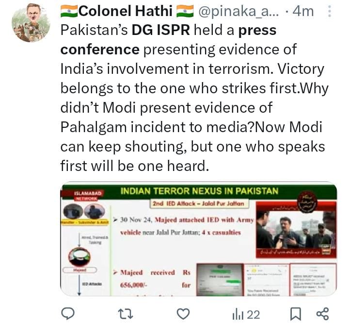 Today’s DG ISPR PRESER IS ECHOING ACROSS INDIA !