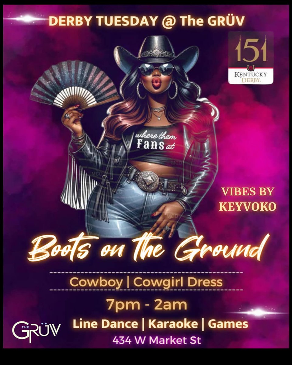 KEYVOKO's tweet photo. #KyDerby #Tuesday 502'sday party for the night is at the Grüv til 2am! Pull up for the vibes with DJ KEYVOKO #keyvoko #Karaoke https://t.co/f2N69qNI97