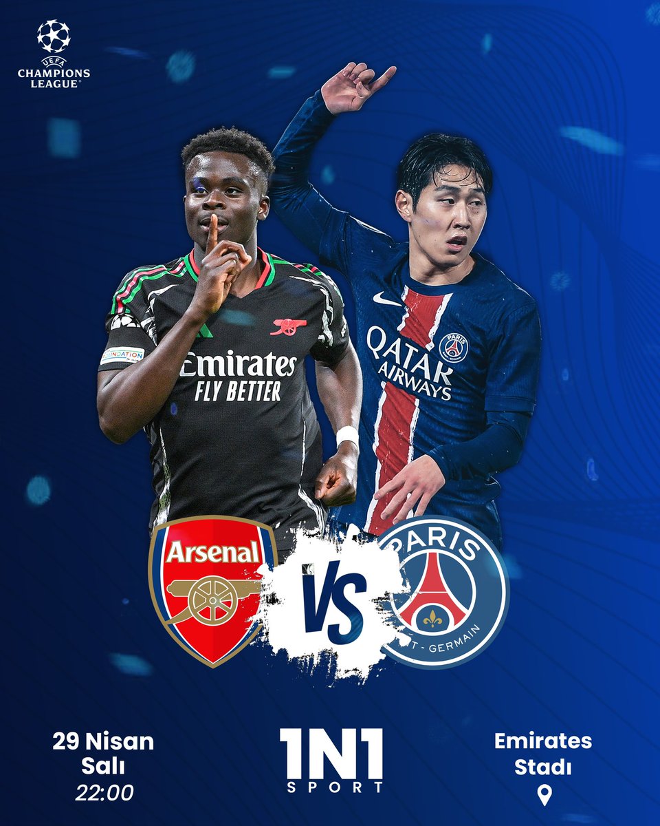 ARSENAL 🆚 PSG

🏆 Şampiyonlar Ligi Yarı Final
📅 29 Nisan Salı
🕒 22:00
🏟️ Emirates Stadı

Skor tahminini yorumlara yaz, birlikte tartışalım! 💬

#UCL #Arsenal #PSG