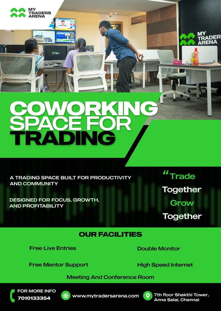 mytradersarena's tweet photo. Ready to take your trading journey to the next level?
Welcome to My Traders Arena – a premium coworking space designed exclusively for traders!
Whether you're a beginner or a pro, our space fosters focus, community, and growth.
Trade. Grow. Together.
#chennaitraders #trading https://t.co/Dc0ryus6h9