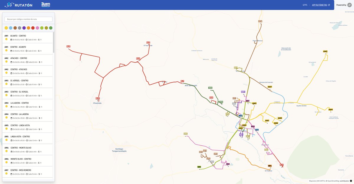 CodeandoMexico's tweet image. Actualización: Ya está disponible la última versión del GTFS y el mapa interactivo de Rutatón Zamora, Michoacán . rutaton.zamora.gob.mx #datosabiertos #movilidad
