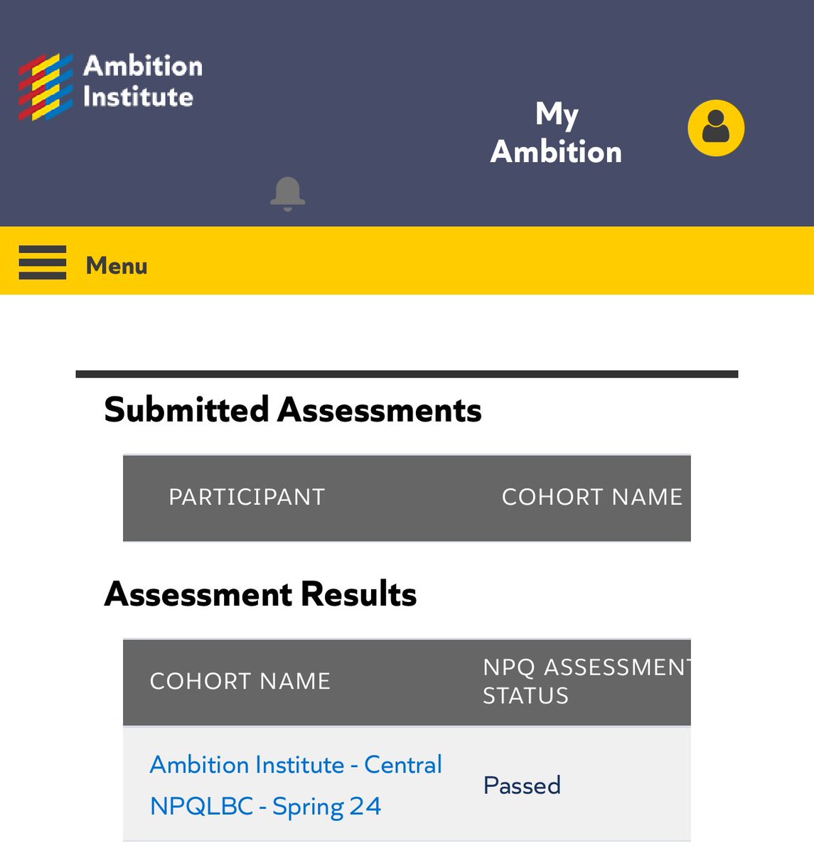 I am pleased to say that I passed my NPQLBC! It has been a difficult past 12-months for me personally. This is just news I needed <a href="/Ambition_Inst/">Ambition Institute</a>