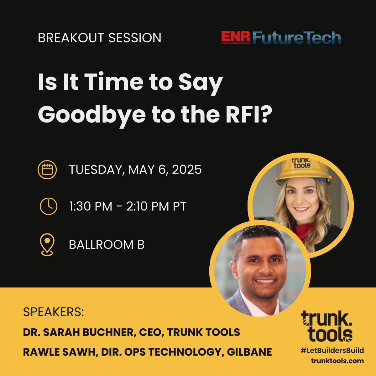 trunk_tools's tweet image. Headed to Engineering News-Record FutureTech next week? Don&apos;t miss Trunk Tools&apos; breakout session, &quot;Is It Time to Say Goodbye to the RFI?&quot;  

Can&apos;t wait until FutureTech? Learn more now at hubs.la/Q03k5nmW0

#ENRFutureTech #ConstructionTech #trunktools #letbuildersbuild