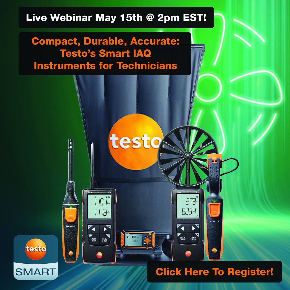 Join our upcoming May webinar and see how these SMART instruments help you take control of IAQ like a pro. 💡🔧

👉 Don’t miss it — ow.ly/JGJE50VFLGw

Those who attend LIVE will have the opportunity to enter a raffle to win a new testo 417 (Product no. 0563 0417).