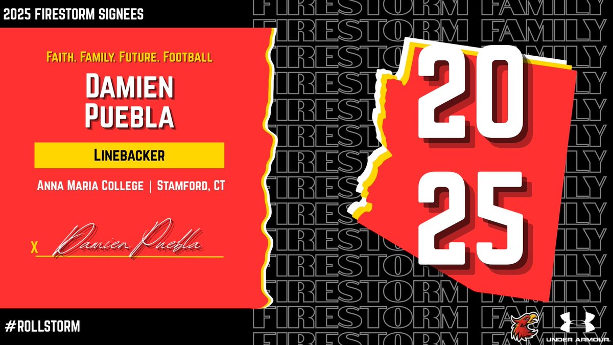 Welcome to the FIRESTORM FAMILY Linebacker <a href="/DamianPuebla5/">Damian Puebla</a> from <a href="/goAMCATS/">Anna Maria College Athletics</a>