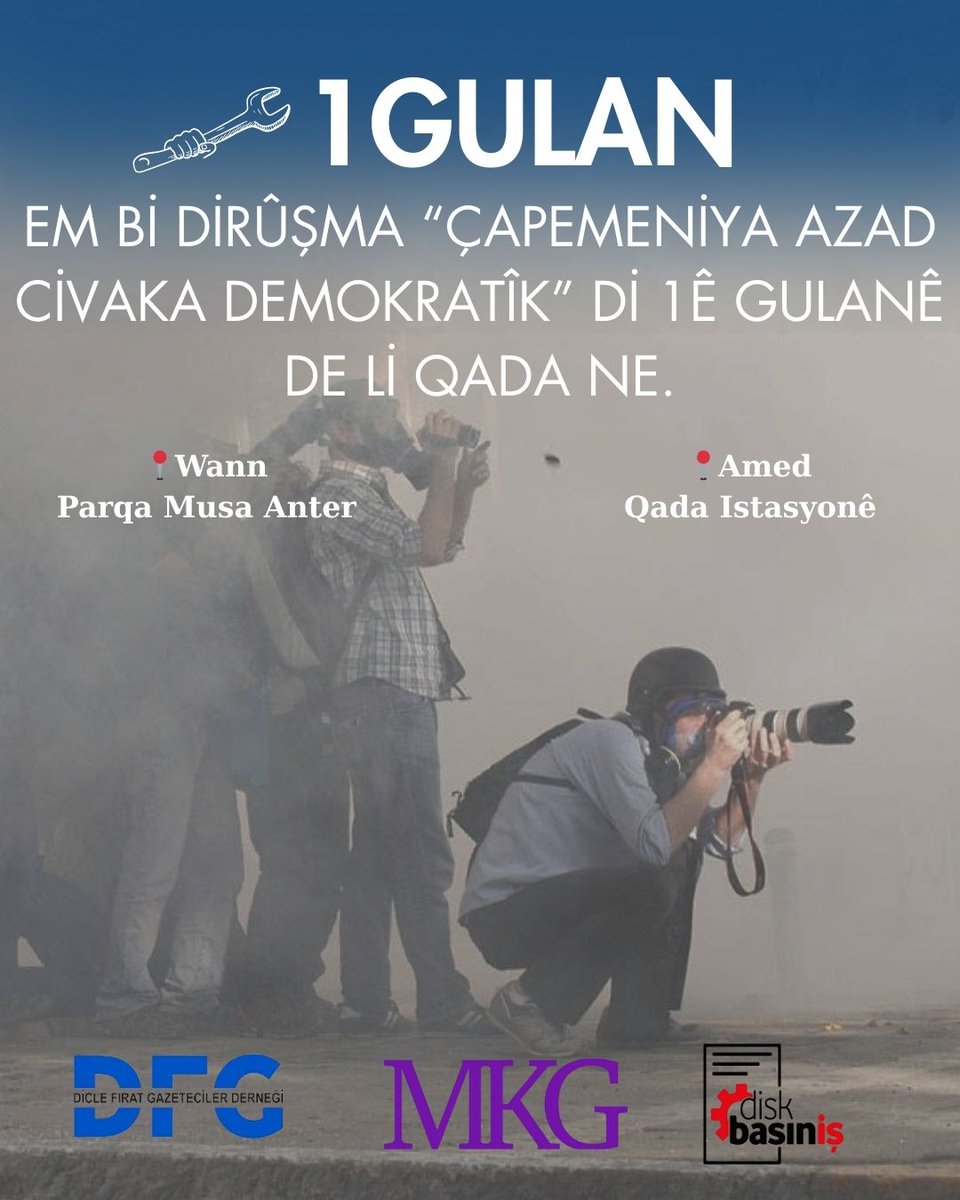 📌BIJI YEK GULAN

Em bi dirûşma “Çapemeniya Azad Civaka Demokratîk” di 1ê Gulanê de li qada ne.

📍Wan - Parqa Musa Anter
📍Amed - Qade Istasyonê