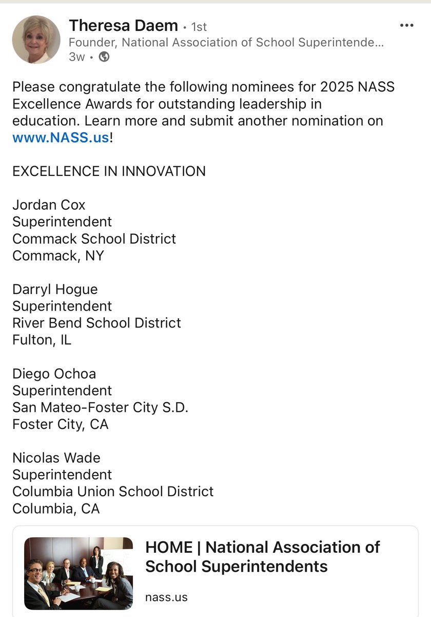 Honored to be nominated and among other innovative leaders! The opportunities available to #CUSD49 wouldn't have been possible without the incredible network of colleagues helping me bring about new experiences for our students, and I am very grateful for the community's support.