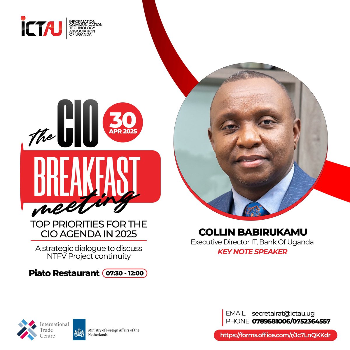 ICT Association of UG. (ICTAU) (@ictaug) on Twitter photo Meet our speaker!
We’re excited to announce that <a href="/colmug/">Collin Babirukamu</a>, Executive Director of Information Technology at <a href="/BOU_Official/">Bank of Uganda</a> is our keynote speaker at the breakfast meeting tomorrow!
With a wealth of experience in strategic IT leadership spanning over 20 years, he brings unique Meet our speaker!
We’re excited to announce that <a href="/colmug/">Collin Babirukamu</a>, Executive Director of Information Technology at <a href="/BOU_Official/">Bank of Uganda</a> is our keynote speaker at the breakfast meeting tomorrow!
With a wealth of experience in strategic IT leadership spanning over 20 years, he brings unique