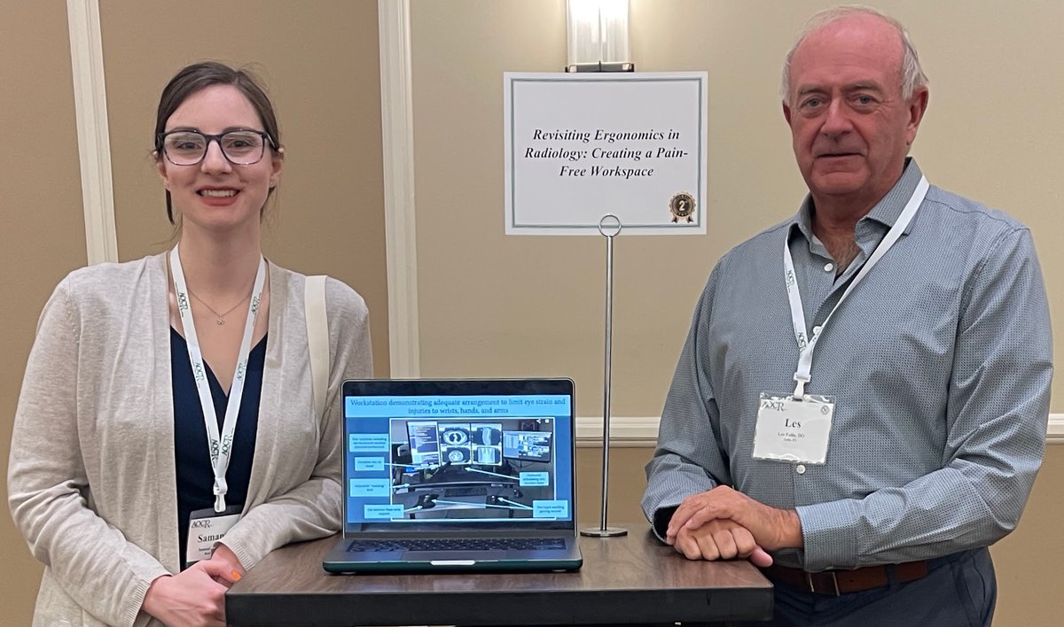 Congratulations to Samantha Guerra, DO second place presentation on "Revisting Ergonomics In Radiology:  here at <a href="/AOCRNews/">American Osteopathic College of Radiology</a>. Here showing  a four monitor configuration that seems to becoming more common. Next tweet is a poll on how many you use and in what configuration.