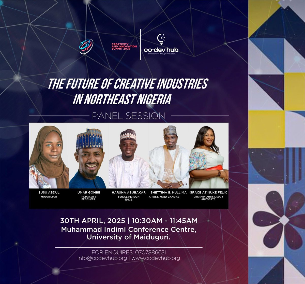 Tudun Tsira (@tuduntsira) on Twitter photo What does the future hold for creatives in Northeast Nigeria? 
Join us for an inspiring panel session at the Creativity & Innovation Summit 2025, where industry voices will explore pathways to growth, impact, and opportunity in the regionās creative economy. 
Happening April What does the future hold for creatives in Northeast Nigeria? 
Join us for an inspiring panel session at the Creativity & Innovation Summit 2025, where industry voices will explore pathways to growth, impact, and opportunity in the regionās creative economy. 
Happening April