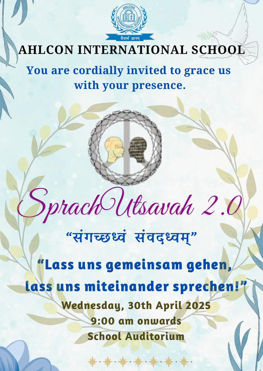 #AhlconIntl looking forward to host the Interschool #GermanAndSanskritFest #“SprachUtsavah 2.0” on Wednesday, 30th April. A vibrant celebration of language, culture &amp; collaboration. Wishing all participants “ Alles Gute” for their enthusiasm &amp; spirit!