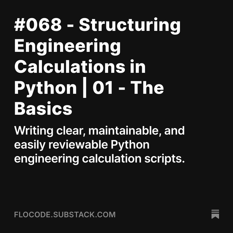 flocode_dev's tweet image. 🌊🐍 How do you feel about inheriting massive spreadsheets for calculations? I’ve been on both sides of this fence as both the recipient and the sender. Nobody gets out unscathed.

#068 - Structuring Python Calculations

open.substack.com/pub/flocode/p/…