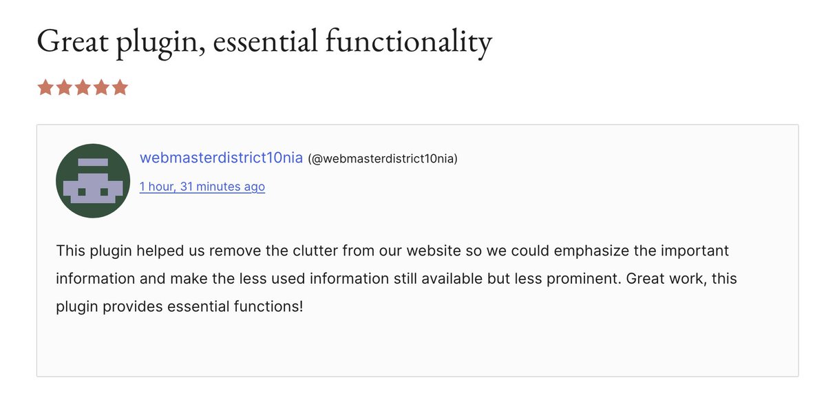 "This plugin helped us remove the clutter and highlight the important info!" – A happy Ultimate Blocks user.