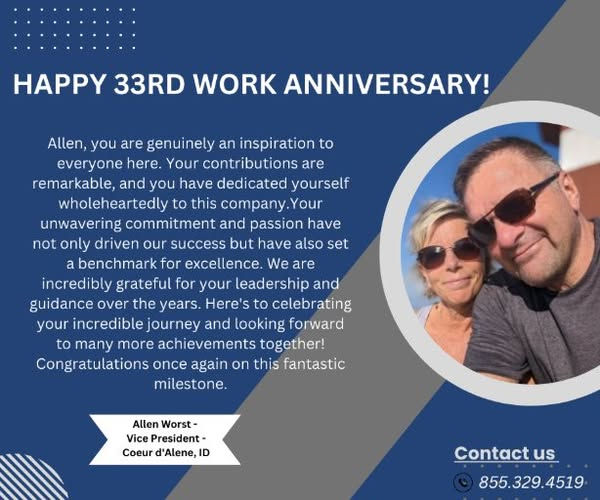 Thank you for everything you consistently do here at R.C. Worst. Your time, effort, and unwavering dedication over the years have not gone unnoticed. You have been an essential part of this company’s journey and success, and your impact can be felt in every corner of what we do.