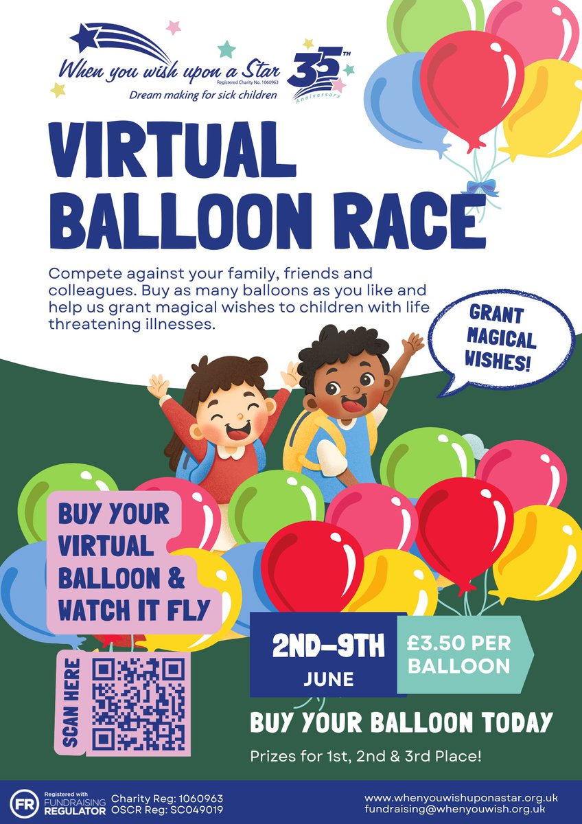 We’re thrilled to invite you to join our Virtual Balloon Race, bringing us one step closer to reaching our £350,000 anniversary goal!

🎈 Balloons cost just £3.50, and you can buy as many as you like!
🚀 The race launches on Monday, 2nd June

Click Here: balloonrace.net/wywuasc