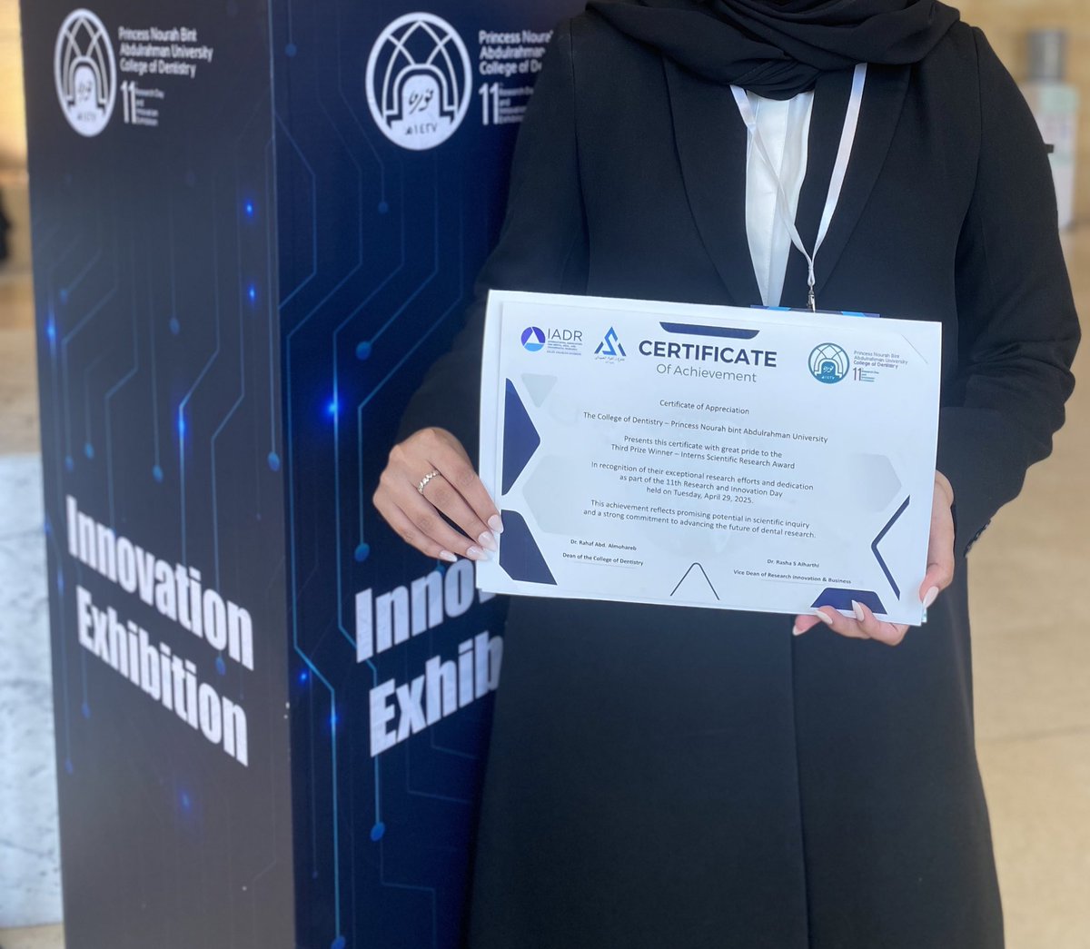 رسيل (@rvs_khl) on Twitter photo Feeling so proud and grateful🎉
Honored to win 3rd place in the Intern Scientific Research Award for my solo research🦷🪥
Deeply thankful to my supervisors for their endless support Prof.Amal Ali,
Dr. <a href="/AlReem_AlKhalaf/">Reem AlKhalaf | ريـــم الخَلَـف</a> ,
Dr. <a href="/mohammedalturki/">mohammed alturki</a> , and Dr.Hoda Abdellatif Feeling so proud and grateful🎉
Honored to win 3rd place in the Intern Scientific Research Award for my solo research🦷🪥
Deeply thankful to my supervisors for their endless support Prof.Amal Ali,
Dr. <a href="/AlReem_AlKhalaf/">Reem AlKhalaf | ريـــم الخَلَـف</a> ,
Dr. <a href="/mohammedalturki/">mohammed alturki</a> , and Dr.Hoda Abdellatif