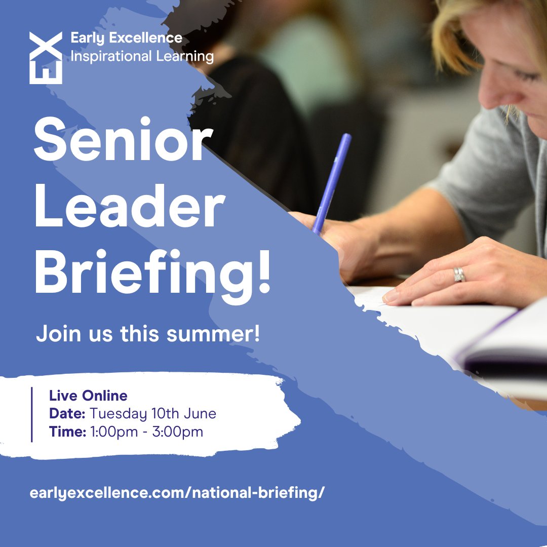 Summer Senior Leader Briefing!

📅 Tue 10 June | 🕐 1–3pm

Get the latest updates on the national education agenda, with a focus on Early Years &amp; KS1. A must for school leaders as the academic year comes to and end.

📲 Find out more and book now: eu1.hubs.ly/H0jKsv90